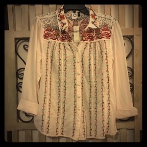 Anthropologie Button Down Embroidered Shirt